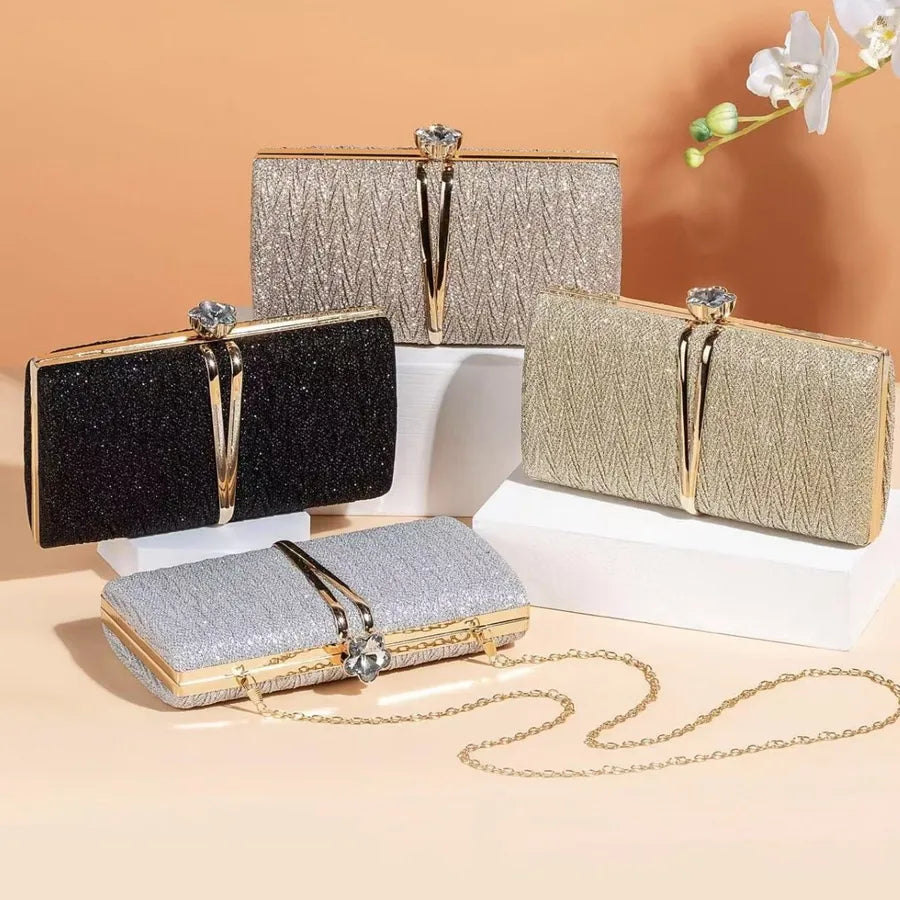 Fashionable Folded Clutch Bag Shiny Elegant Evening Dress Handbag Single Shoulder Slant Cross Bag For Women In Europe