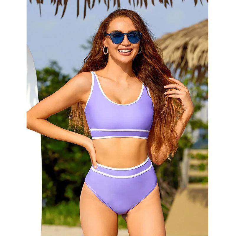 Elegant women's solid colour bikini set featuring a sexy demi cup design, perfect for beachside glamour.