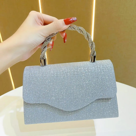 Elegant evening handbag for ladies featuring a shiny water diamond design, stylish square shape, and embellished sequins, crafted from high-quality ABS material.