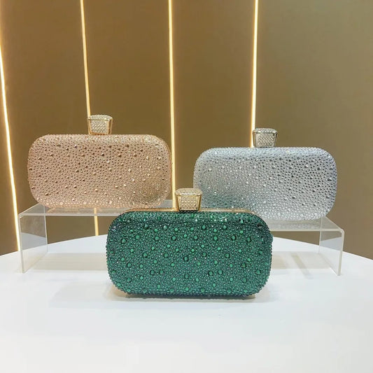 Elegant Shiny Luxury Women's Clutch Bag Fashionable Evening Handbag Stylish Polyester Square Box Bag With Chain Print