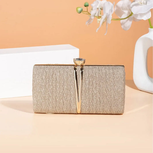 Fashionable Folded Clutch Bag Shiny Elegant Evening Dress Handbag Single Shoulder Slant Cross Bag For Women In Europe