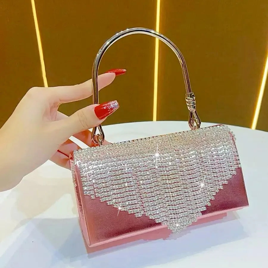 Elegant Fringed Rhinestone Crossbody Clutch Bag For Evening Dresses Cheongsam Ball Gown High-End Women's Handbag Fashionable Square Polyester Bag