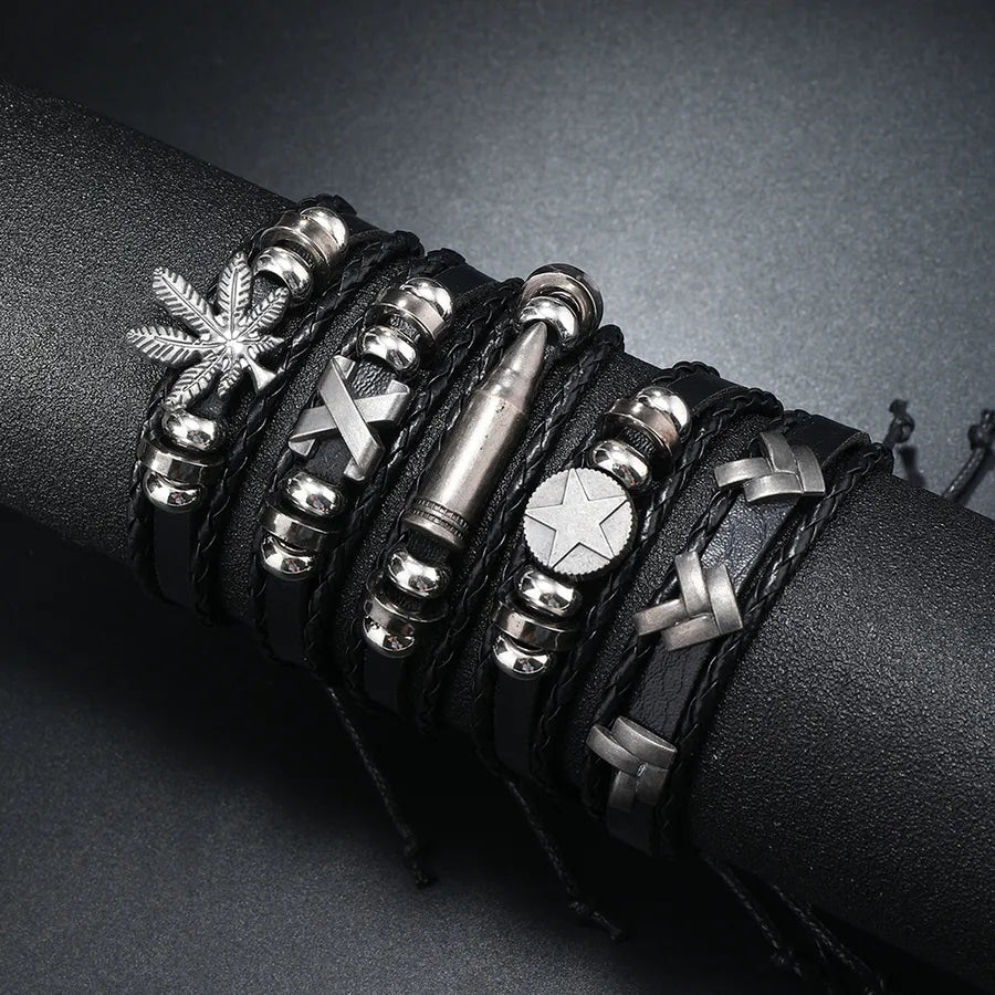Men's luxury punk asymmetrical braid bracelet crafted from high-quality CCB, PU leather, and alloy, featuring a geometric design that exudes elegance and style.