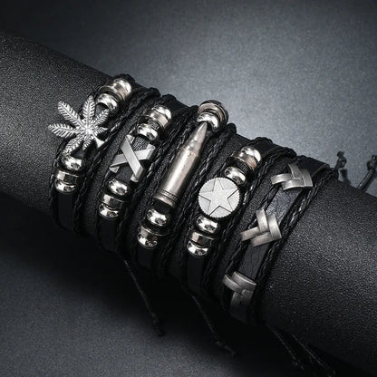 Men's luxury punk asymmetrical braid bracelet crafted from high-quality CCB, PU leather, and alloy, featuring a geometric design that exudes elegance and style.