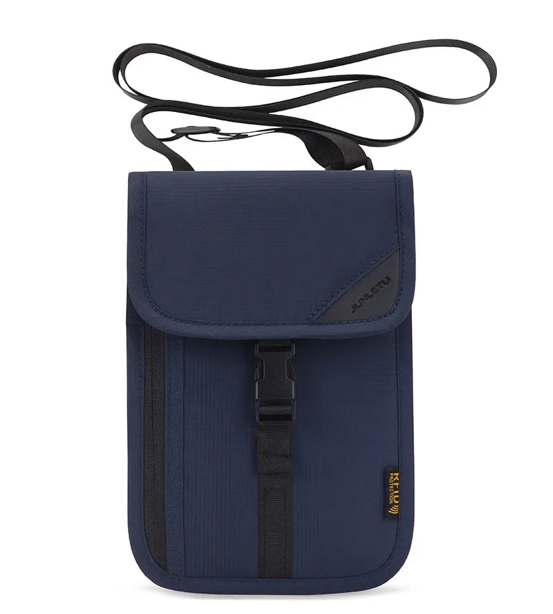 Elegant unisex solid colour nylon passport holder featuring a sleek design, made for stylish travel, complete with a convenient sling strap.