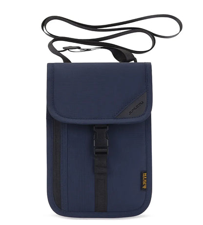 Elegant unisex solid colour nylon passport holder featuring a sleek design, made for stylish travel, complete with a convenient sling strap.