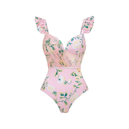 Full coverage women's bikini set displayed beautifully, perfect for glamorous summer days.