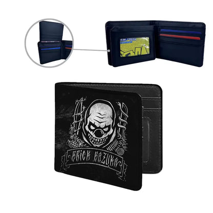 Men's luxury skull print PU leather flip cover wallet, stylish streetwear accessory, designed for all seasons and ideal for holidays and daily use.