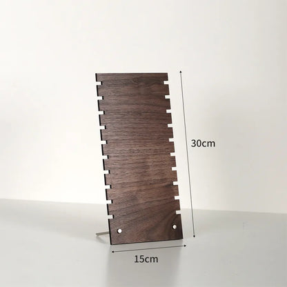 Walnut veneer earring and necklace display stand with an advanced luxury style, showcasing exquisite jewelry placement and organisation.
