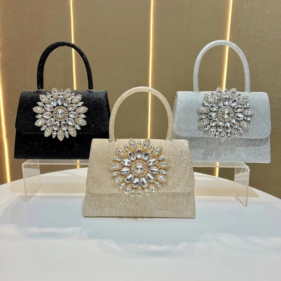 New Fashionable  Diamond Embedded Chain Handbag Small Square Sparkling Evening Bag Women's Clutch Bag