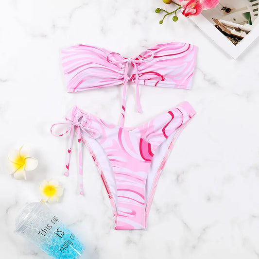 Close-up view of the stylish Ditsy Floral pattern in the Luxury Women's Bikini Set, designed for ultimate comfort and sophistication.