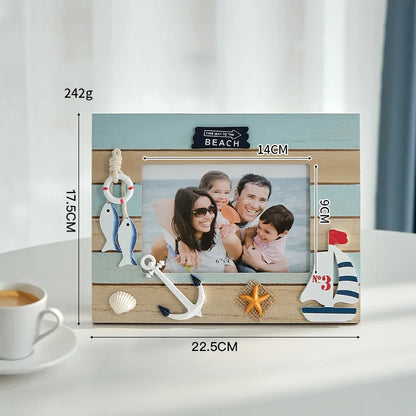 Elegant 6-inch medieval style wooden photo frame featuring a creative Mediterranean ocean theme, perfect for enhancing your home decor with a luxurious touch.