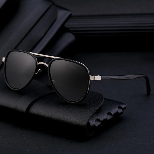 Luxury Men's Full Frame Geometric Tac Toad Sunglasses in Grey and Black, designed for stylish streetwear outfits.