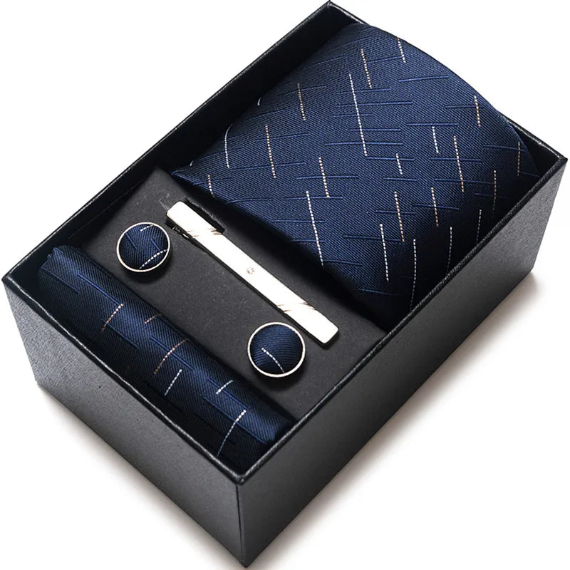 Graceful and stylish men's cufflinks and lavalier tie set, designed to elevate formal attire with a modern twist.