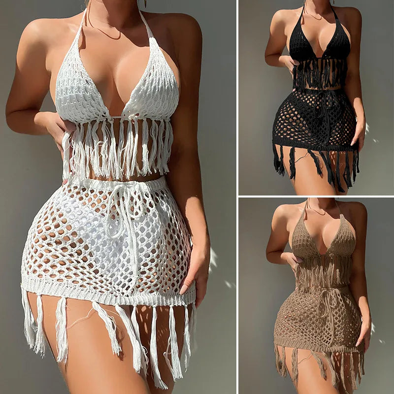 Elevate your beachwear with this Women's Solid Colour Simple Style 2-Piece Cover Up Set featuring a luxurious V Neck design and sleeveless cut, perfect for showcasing summer elegance.