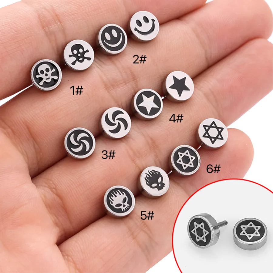 1 Piece Halloween Nordic Style Gothic Hip-Hop Smile Face Star Skull Polishing 316L Stainless Steel  Ear Studs