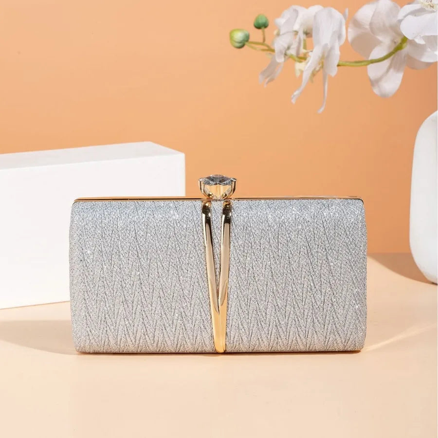 Fashionable Folded Clutch Bag Shiny Elegant Evening Dress Handbag Single Shoulder Slant Cross Bag For Women In Europe
