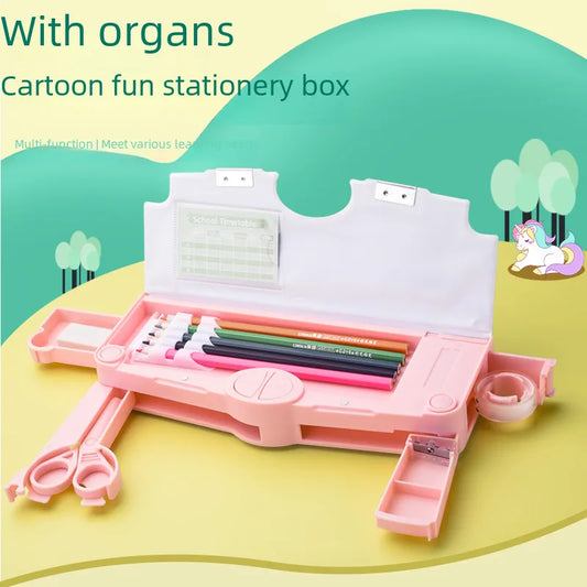 Elegant and spacious double-layer plastic pencil case designed for both boys and girls, perfect for stylish school stationery with a sleek finish.