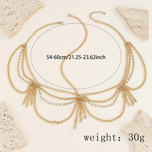 Bohemian Multi-Layer Tassel Hair Chain Metal Aluminum Diamond Pendant Hairband Vintage Headwear Fashionable Women's Accessories