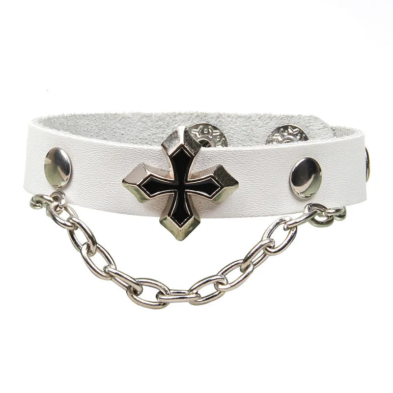 Luxurious Men's Hip-Hop Rock Punk Infinity Skull Braid Bracelet crafted in premium black PU leather and alloy, perfect for Halloween fashion.