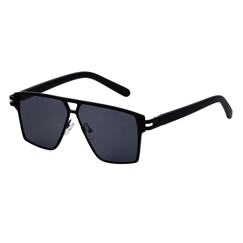 Stylish men's full-frame sunglasses with geometric pattern in grey and black, ideal for outdoor and travel occasions.
