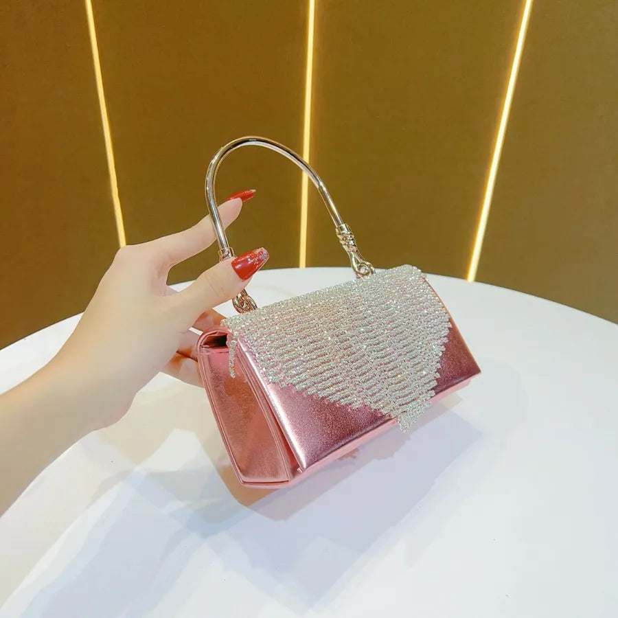 Elegant Fringed Rhinestone Crossbody Clutch Bag For Evening Dresses Cheongsam Ball Gown High-End Women's Handbag Fashionable Square Polyester Bag