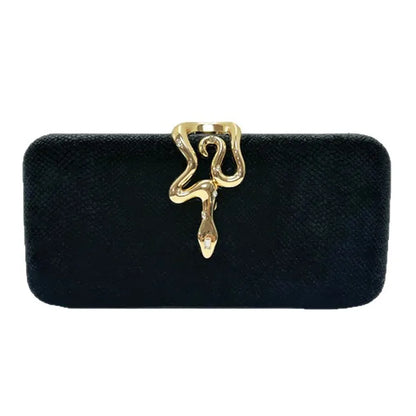 Sophisticated evening bag in plush velvet with a designer snakeskin lock, designed for those who appreciate elegance.