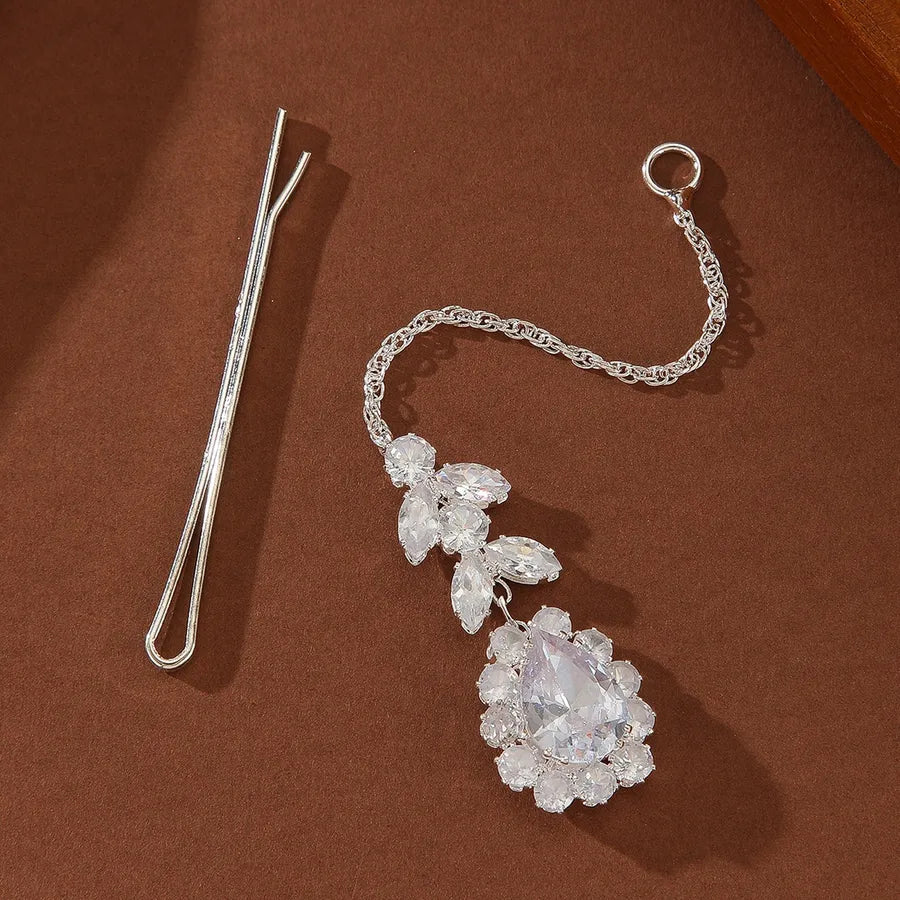 New Fashionable European Crystal Zirconia Waterdrop Hair Accessories For Brides Shiny Tassel forehead Chain Women's Jewelry