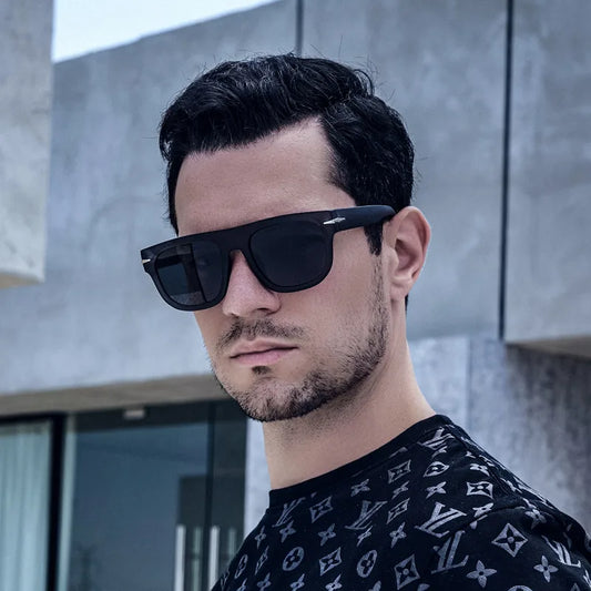 Luxury men's geometric square sunglasses featuring UV400 protection, perfect for outdoor styling and fashion elegance.