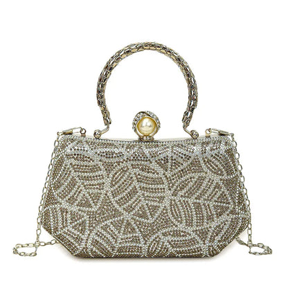 Fashionable single shoulder strap of a diamond-embellished evening bag, designed for modern elegance and versatility.