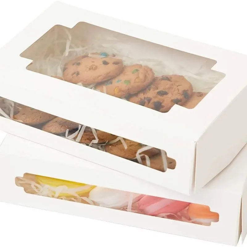 Elegant luxury white window cake box for macarons and pastries, showcasing its stylish design and premium quality.