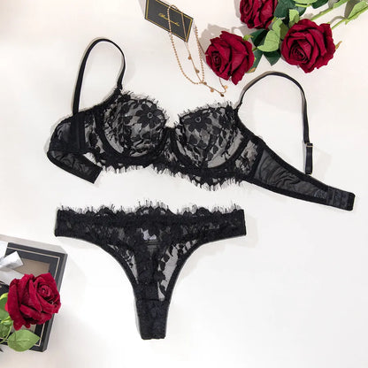 Elegant low waist thong from a luxury women's flower lace lingerie set, designed for ultimate comfort and allure, ideal for special occasions.