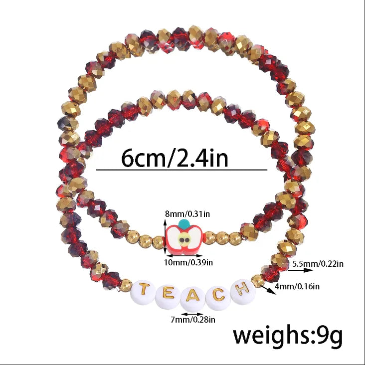 Elegant 2-piece apple beaded bracelet set showcasing stylish design, perfect for all seasons and ideal as a teacher gift.