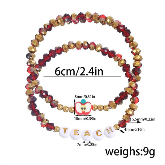Elegant 2-piece apple beaded bracelet set showcasing stylish design, perfect for all seasons and ideal as a teacher gift.