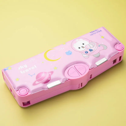 Elegant large capacity double layer plastic pencil case designed for boys and girls, perfect for stylish school stationery.