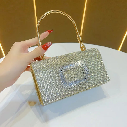 Chic square shape handbag showcasing luxurious diamond accents, designed for sophisticated evening wear.