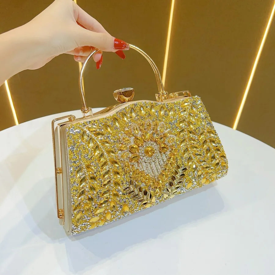 Luxurious large capacity women's evening handbag with diamond-studded embellishments in a fashionable box-shaped design, perfect accessory for upscale events.