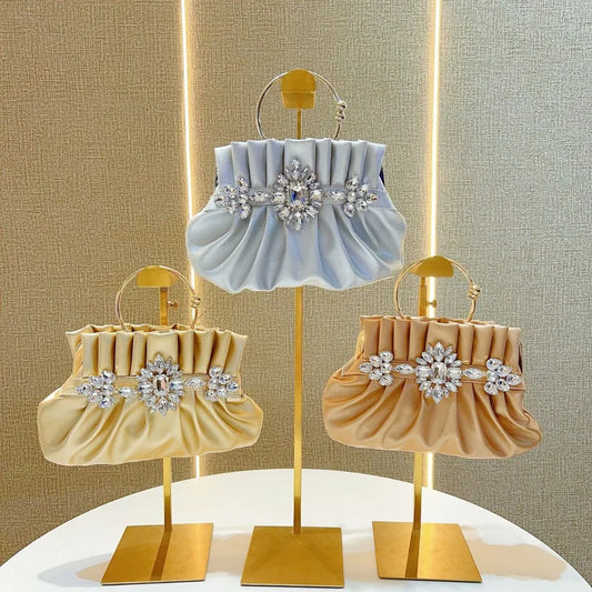 Elegant Diamond Embedded Evening Bag Women's Handbag Wedding Party Clutch Shoulder Crossbody Bag Fashionable PU Folded Shape