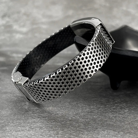Asymmetrical vintage style punk bangle for men, crafted from 304 stainless steel, featuring a solid design, perfect for casual streetwear.