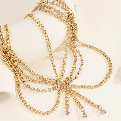 Bohemian Multi-Layer Tassel Hair Chain Metal Aluminum Diamond Pendant Hairband Vintage Headwear Fashionable Women's Accessories