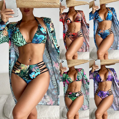 Luxury Women's Floral Bikini Swimwear Set featuring a Triangle Cup design and Low Waist, ideal for stylish beach days.