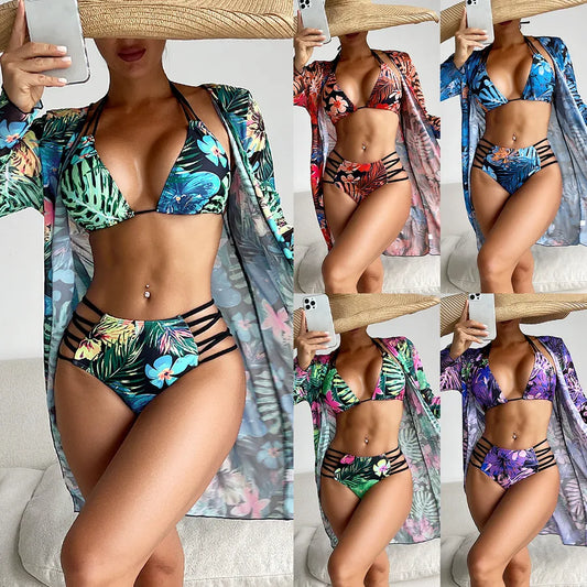 Luxury Women's Floral Bikini Swimwear Set featuring a Triangle Cup design and Low Waist, ideal for stylish beach days.