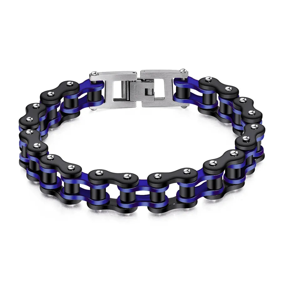 Stylish display of a Men's Titanium Steel Bracelet with an asymmetrical design, perfect for carnival and street fashion, accentuating luxury style.