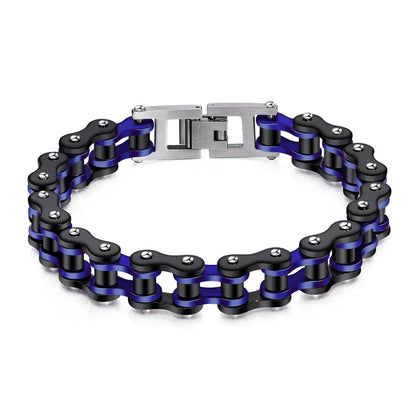 Stylish display of a Men's Titanium Steel Bracelet with an asymmetrical design, perfect for carnival and street fashion, accentuating luxury style.