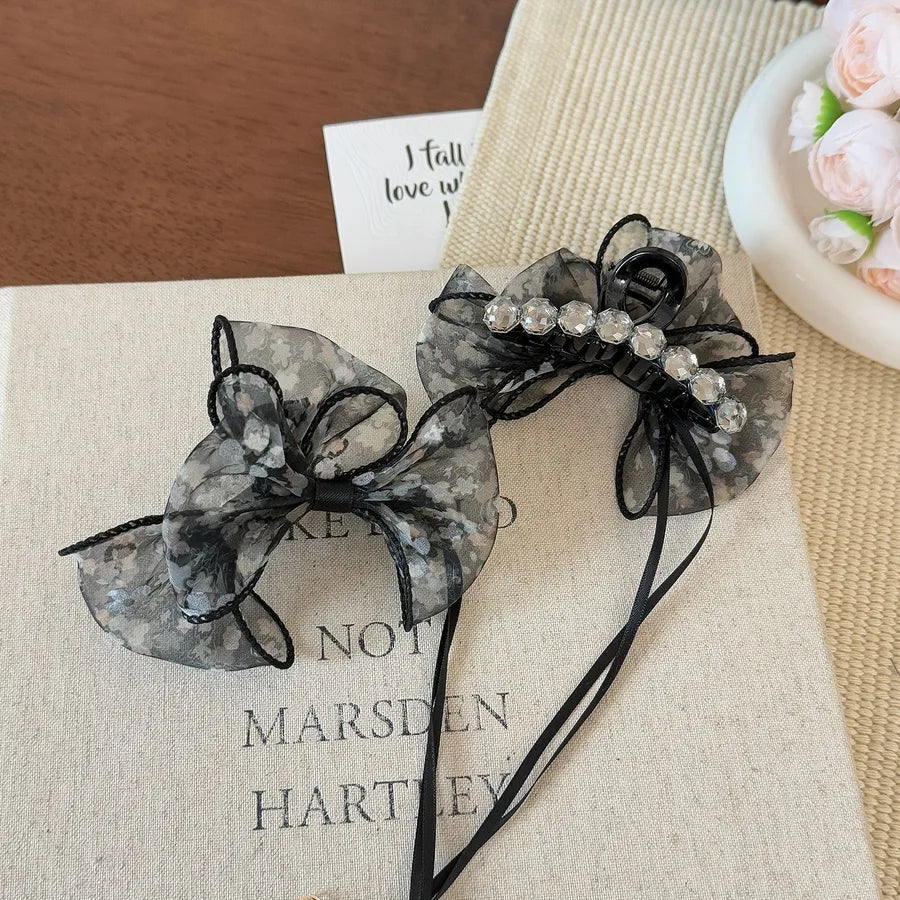 Elegant Floral Cloud Bubble Hair Clip Satin Tassel Butterfly Knot Shark Bite Hair Accessories For Women AB Side Mesh Hairpins