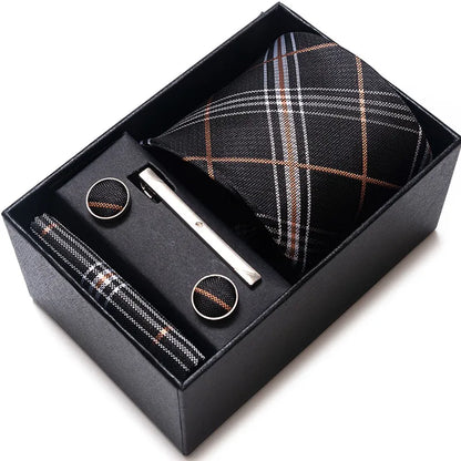Premium polyester yarn cufflinks and lavalier tie combination, offering a simple yet elegant design for the discerning gentleman.
