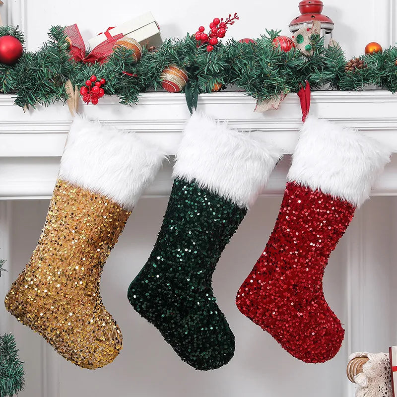 Luxurious retro exaggerated Christmas socks featuring vibrant patterns, ideal for festive indoor parties.