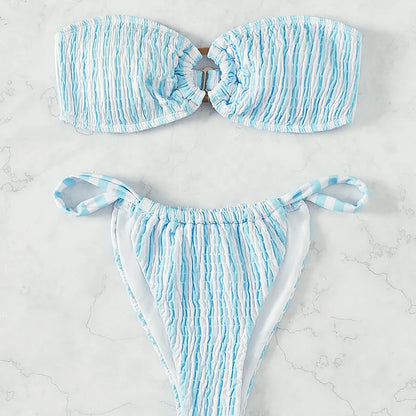 Elegant Women's Waves Bikini Swimwear Set crafted from high-quality polyester, showcasing a sexy style ideal for summer vacations.