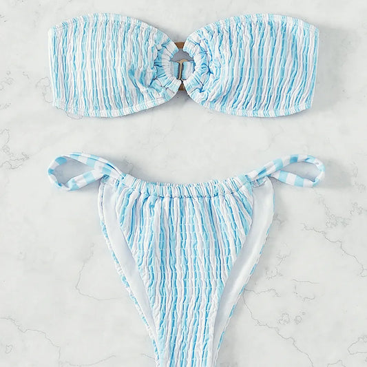 Elegant Women's Waves Bikini Swimwear Set crafted from high-quality polyester, showcasing a sexy style ideal for summer vacations.