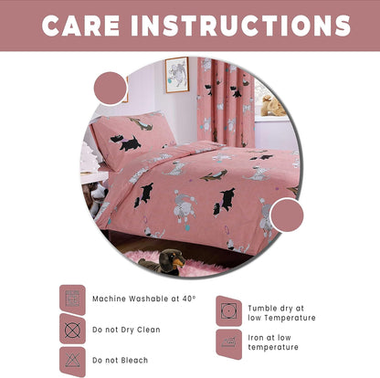 Soft cotton blend bedding featuring an adorable dog print, perfect for creating a cozy and inviting atmosphere in your bedroom.